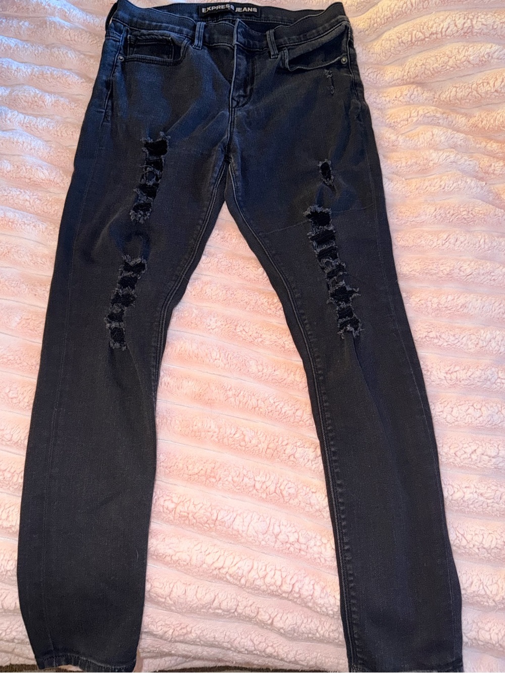Express Jeans Legging Mid Rise Distressed Black Skinny Jeans Size 6S